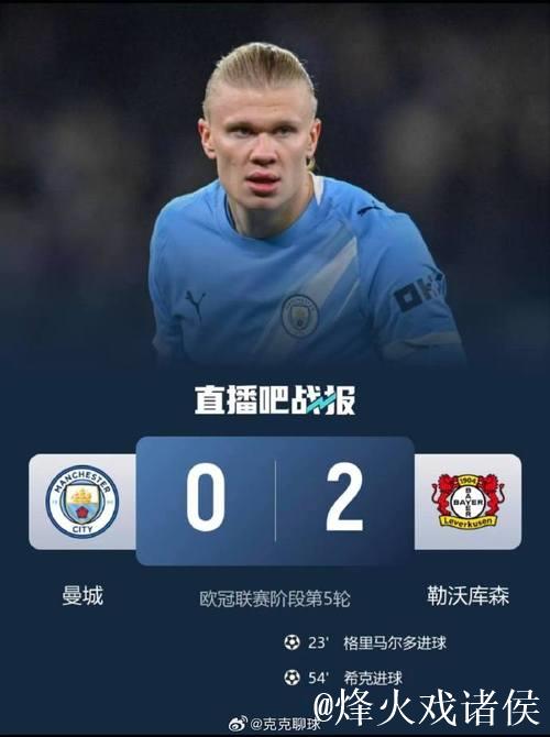 哈兰德错失良机 曼城0-2不敌勒沃库森 欧冠首尝败绩